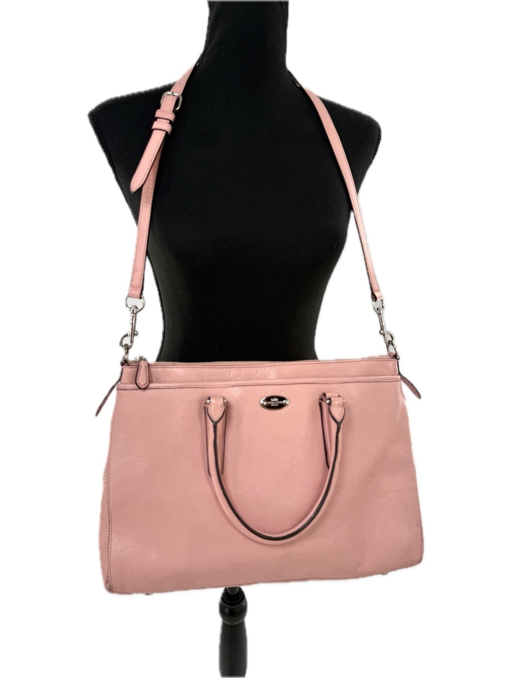 Coach Morgan Satchel Shoulder Bag Light Pink Pebbled Leather 2 Outside Pockets